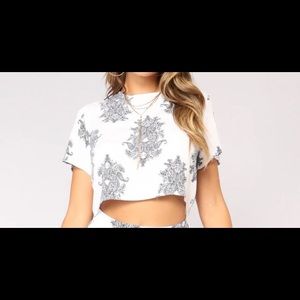 FashionNova Top. White with paisley print. Size M